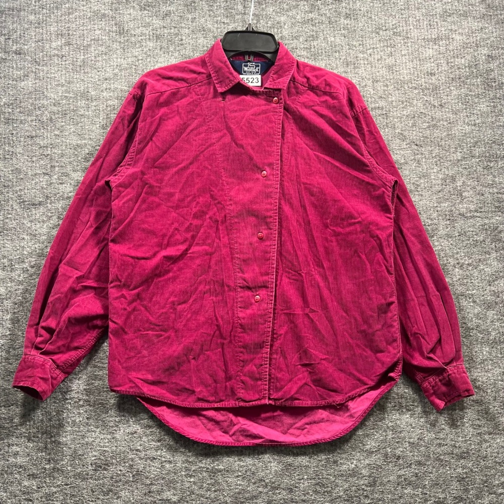 Woolrich Woman Magenta Pink Corduroy Asymmetrical Button Down Shirt Vintage L